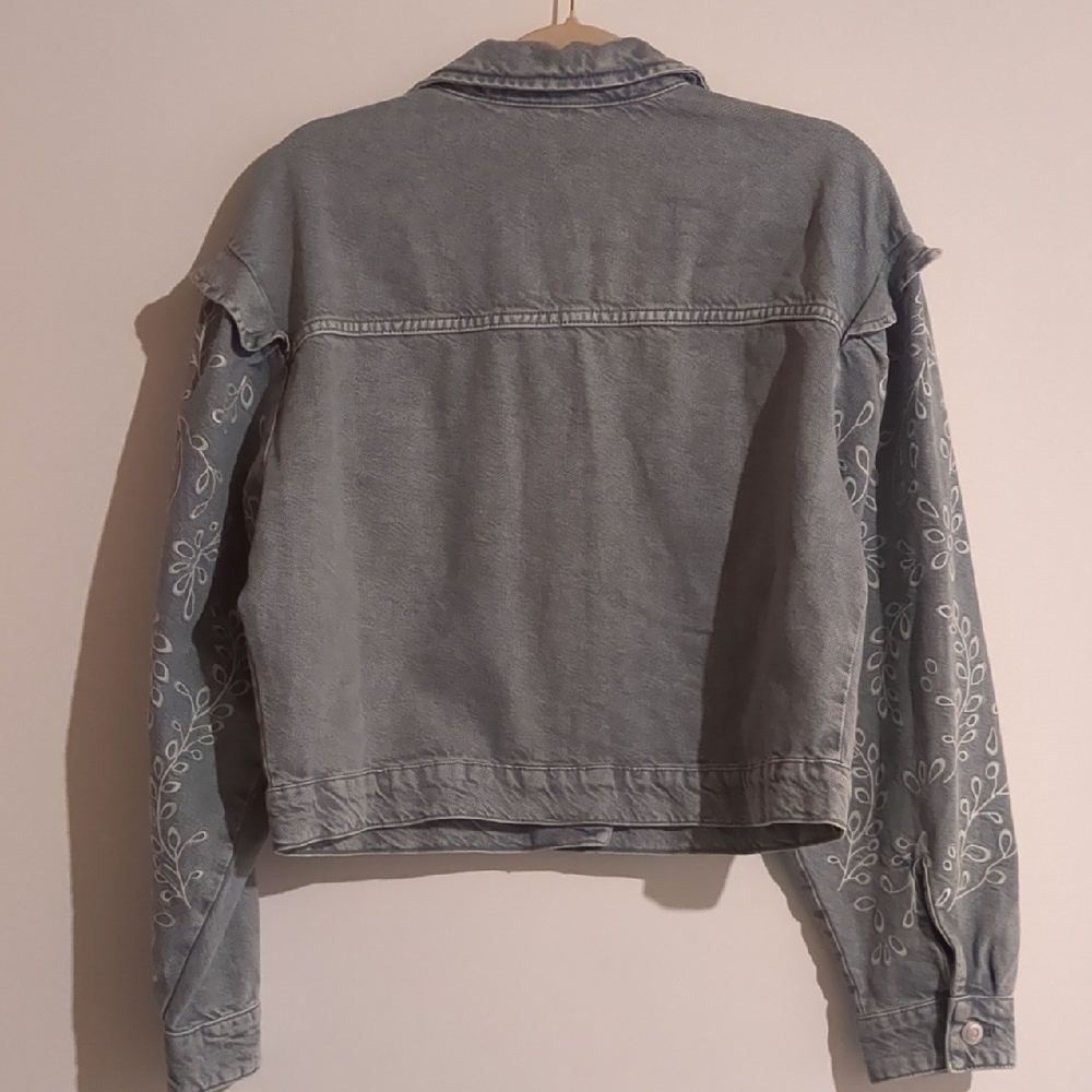 Embroidered Gray Denim Jacket - Picture 3 of 4